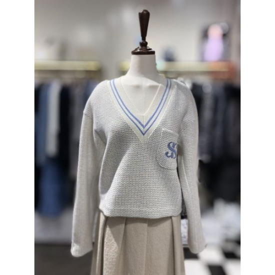 SISLEY 로고포인트 주머니 브이넥블라우스 SAWS38261 강남