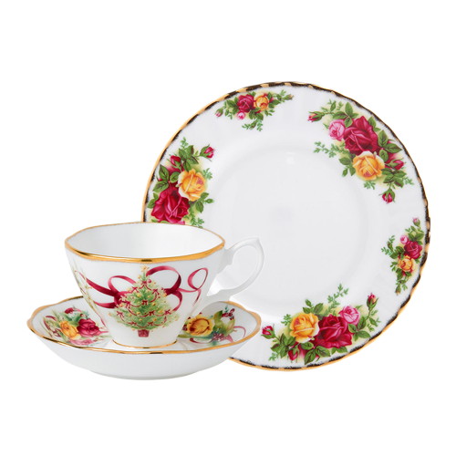 로얄알버트 황실장미 크리스마스 커피잔 소접시세트 3P