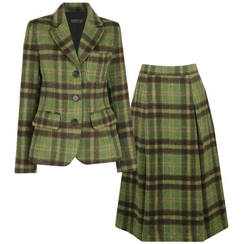 비비드 시크릿가너 여성 체크무늬 겨울 울자켓+울 롱스커트 세트