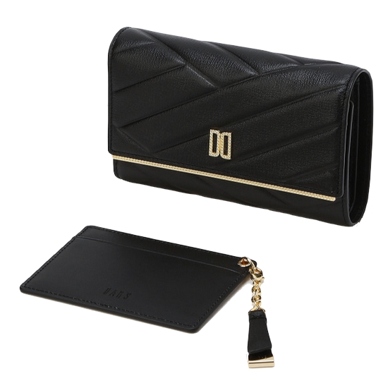 닥스 블랙 칼라일 패턴 골드 DD로고 소가죽 중지갑_DCWA4E419BK
