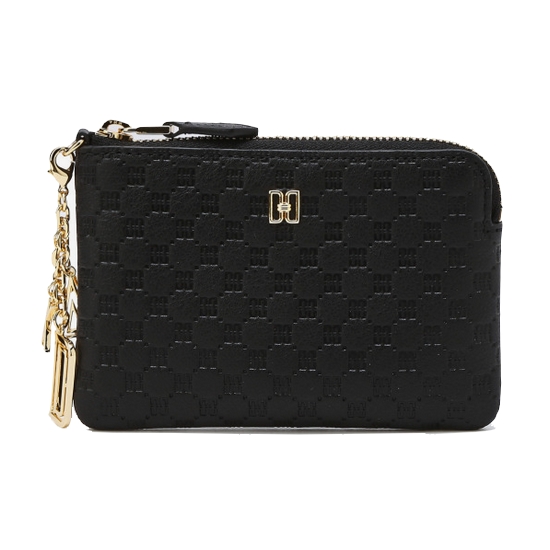 닥스 블랙 DD 로고패턴 소가죽 지퍼동전지갑_DCHO4E519BK