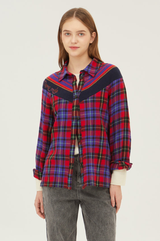 베네통 페리 체크 블라우스 BABL54361