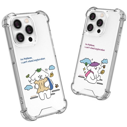 에스투비코퍼레이션 저스트포유 아이폰13 프로 말티즈는 여행을 참지않아 투명방탄 강화케이스