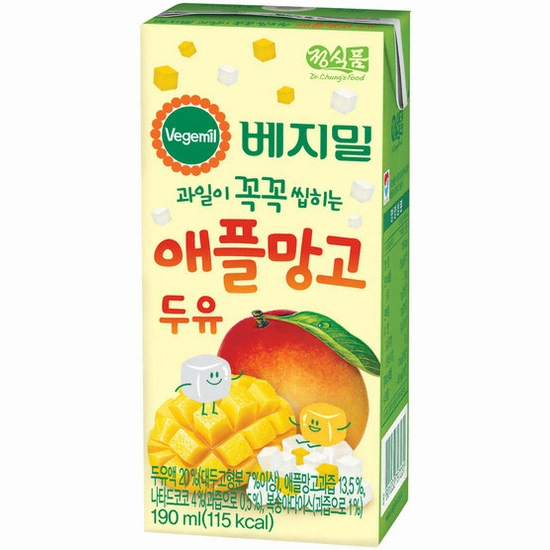  정식품 베지밀 과일이 꼭꼭 씹히는 애플망고 두유 190ml [16개]