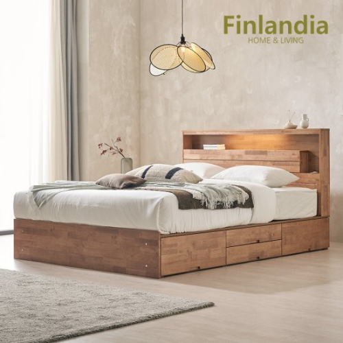 핀란디아 넬슨 원목 수납 LED침대 K