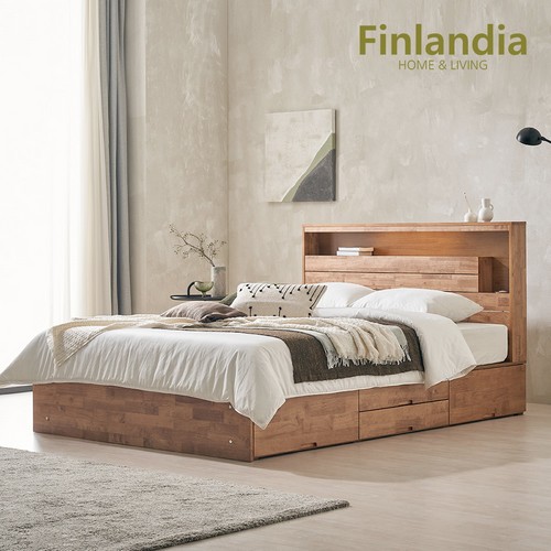 핀란디아 넬슨 원목 수납 LED침대 Q
