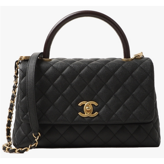 샤넬 코코핸들 미디움 캐비어 블랙 금장 A92991
