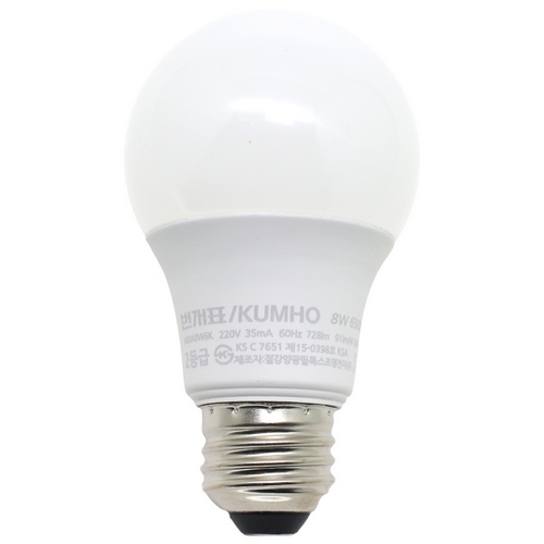 금호전기 번개표 LED 벌브전구 전구색 8W