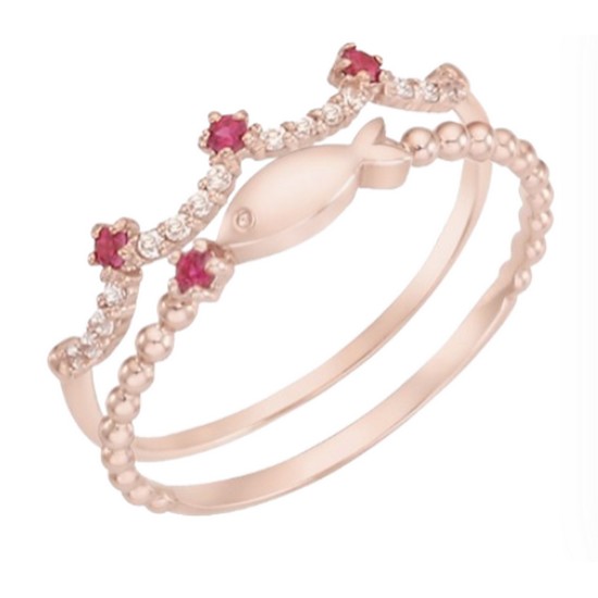 이랜드 로이드 14K SET 트리플 럭키피쉬 루비 반지 LRT23056T