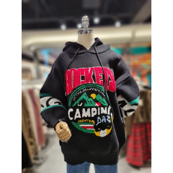 4CUS 루즈핏 캠핑 부클 후드 니트 FW3K7KT0403