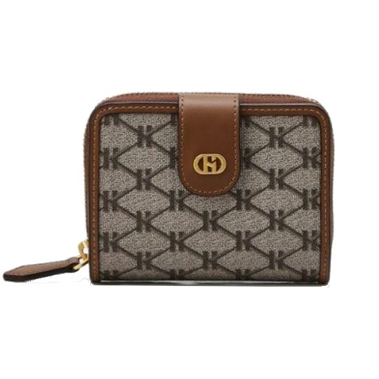헤지스 브라운 H장식 시그니처 패턴 가죽 반지갑_HIWA4E835W1