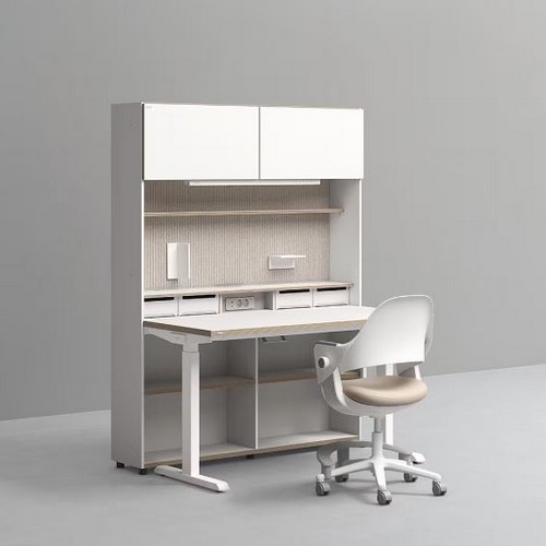 데스커 5단 모션 멀티 책상세트+조명+도어+의자