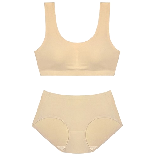 파란 심리스 노와이어 브라 삼각 누디 팬티 세트