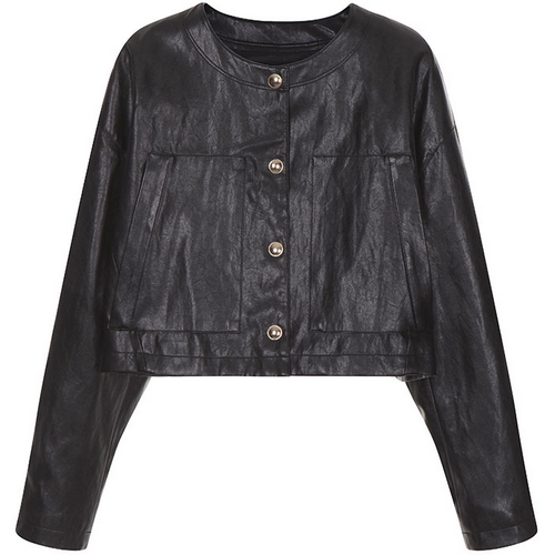 온앤온 라운드 넥 크랍 레더 점퍼 NEL2AM807