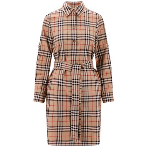버버리 여성 체크 코튼 타이 웨이스트 셔츠 드레스 8063498