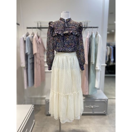 레니본 프린트쉬폰러플블라우스 RP21B9BL735