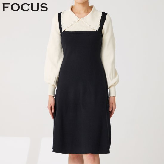 4CUS 진주카라배색원피스 FS2A7OP0157