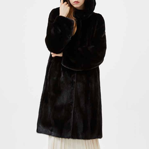 진도 여성 휘메일 풀스킨 롱 후드 밍크 코트 EC08