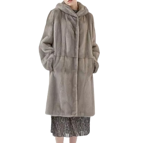 진도 여성 휘메일 풀스킨 롱 후드 유색 밍크 코트 E7W3EC08