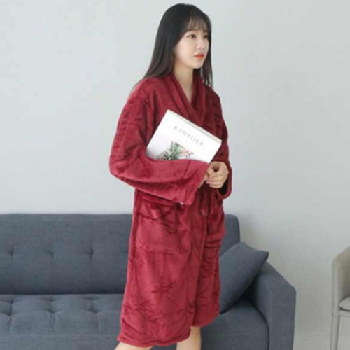 엔비  극세사 샤워가운 와인 여성용