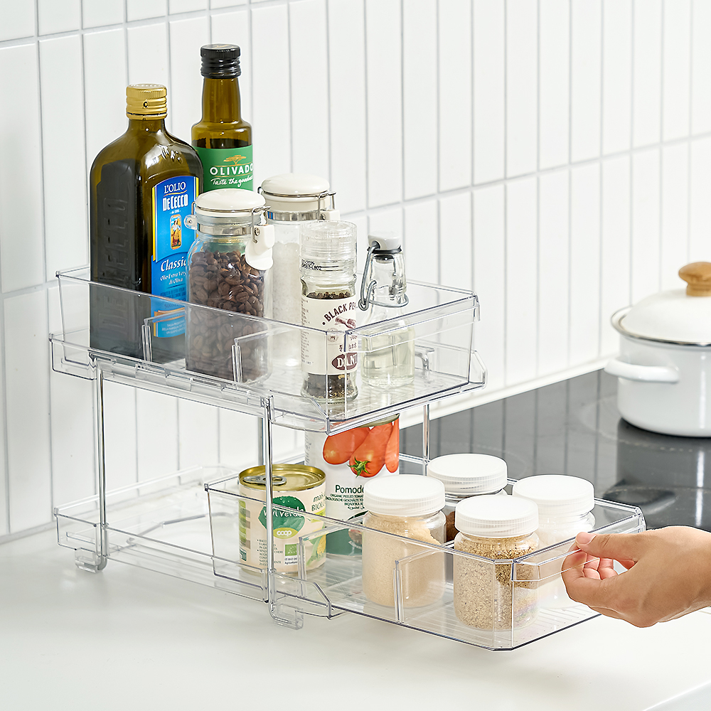 리본제이  리메이크 투명 슬라이딩 2단 선반