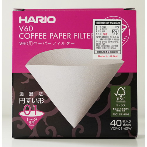 하리오 V60 핸드드립 커피 여과지 필터 1~2인용 화이트