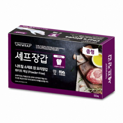 테이팩스 유니랩 셰프장갑 니트릴 화이트 중형 100매