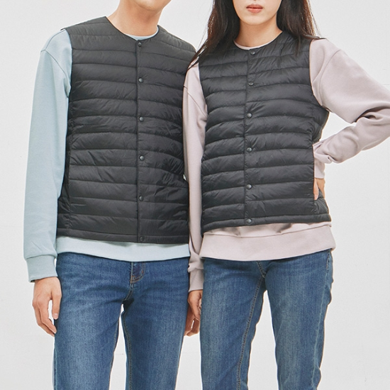 잠뱅이 유니 라운드넥 투웨이스냅 경량베스트 다운 WL4WWV91-BK