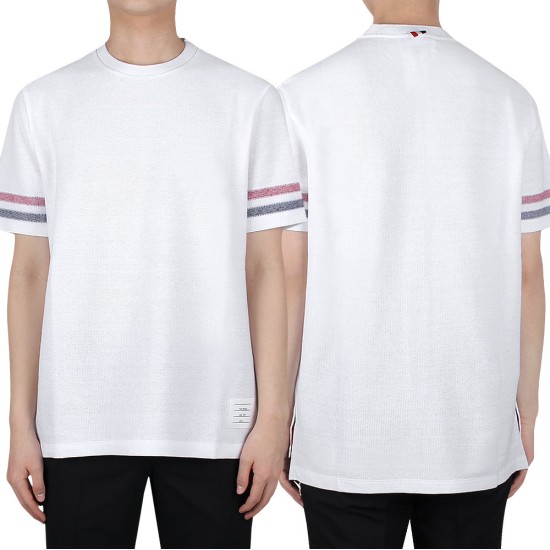 톰브라운 RWB 트리밍 텍스처 코튼 반팔티_MJS204A J0046 100