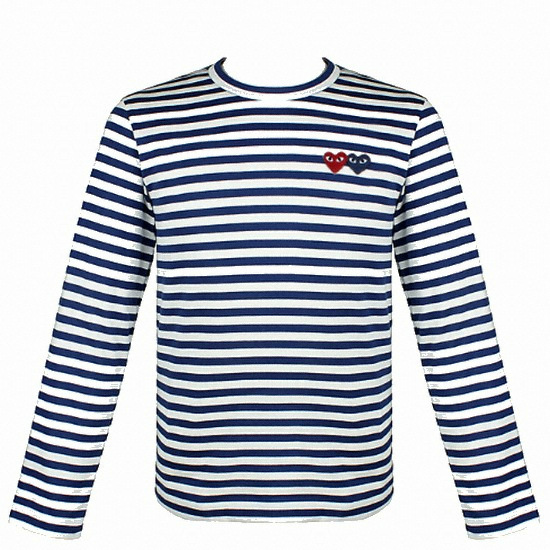 꼼데가르송 남성 더블하트 스트라이프 긴팔티셔츠 AZ-T228-051-1