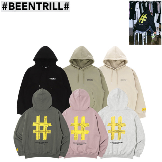 빈트릴 테이핑 시그니처 해시태그 오버핏 후드티 BA213HM004