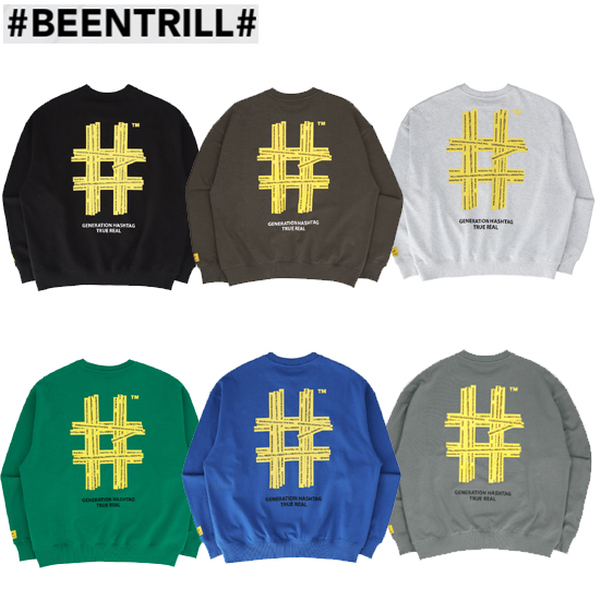 빈트릴 공용 테이핑 해시태그 오버핏 맨투맨 BA223RM001