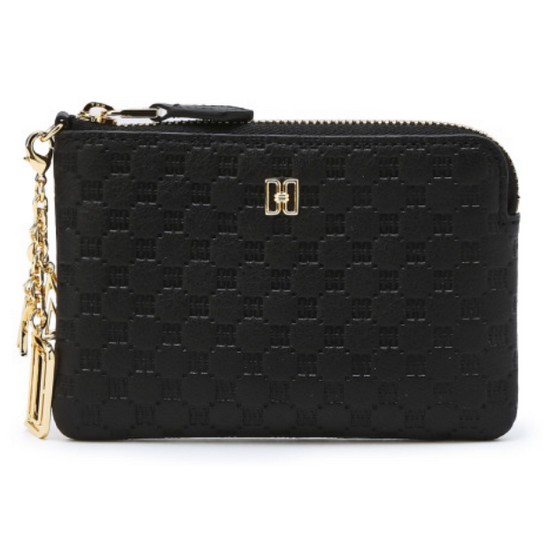 닥스 블랙 DD 로고패턴 소가죽 지퍼동전지갑_DCHO3F519BK