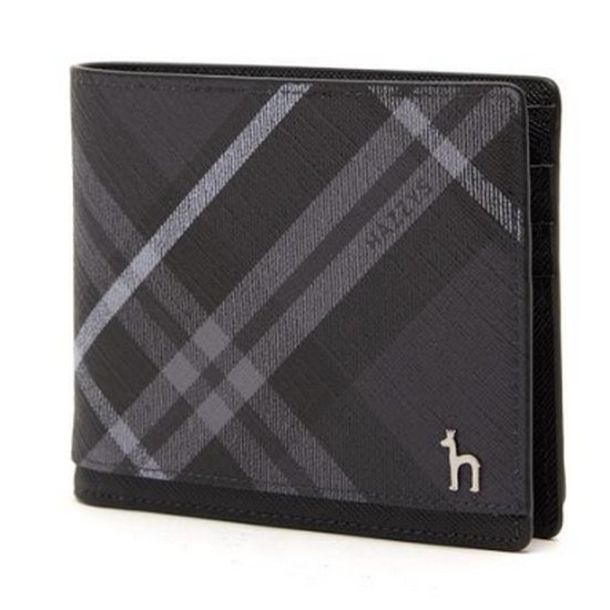 헤지스 블랙 체크 가죽 반지갑 HJWA2F866BK