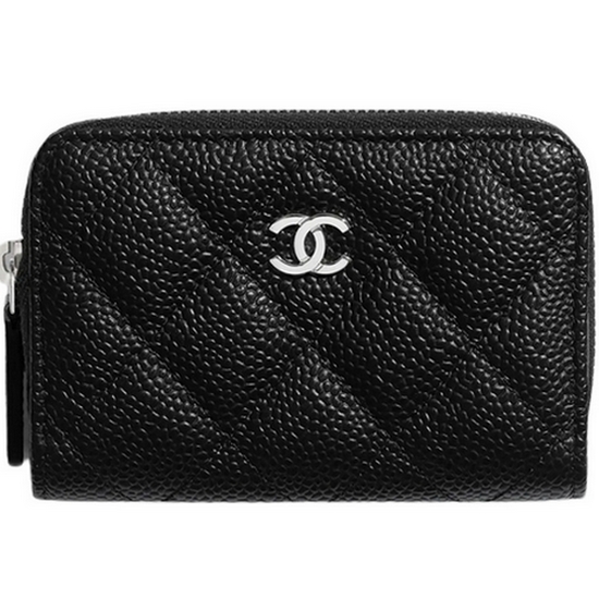 샤넬 캐비어 클래식 지퍼 카드지갑 은장_AP0216