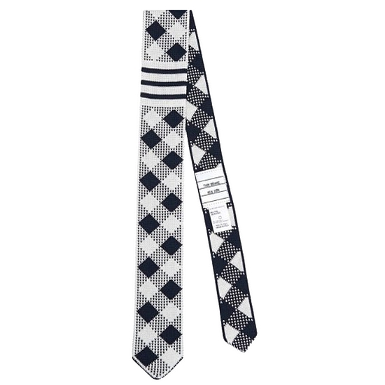 톰브라운 사선 깅엄 체크 자카드 니트 실크 넥타이_MNL044K Y4003