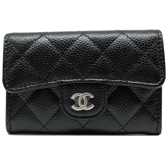 샤넬 캐비어 클래식 카드 지갑 은장_AP0214