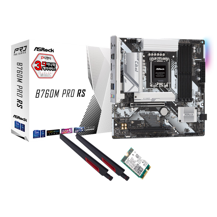 ASRock  B760M Pro RS D5 + WiFi7 모듈 패키지 디앤디컴