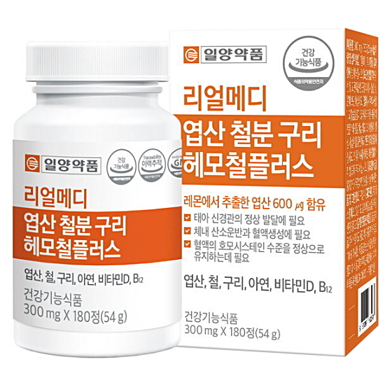 일양약품 리얼메디 엽산 철분 구리 헤모철플러스 180정
