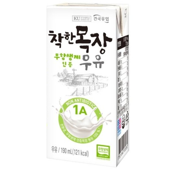 건국유업 착한목장 무항생제 인증 우유 190ml (멸균)
