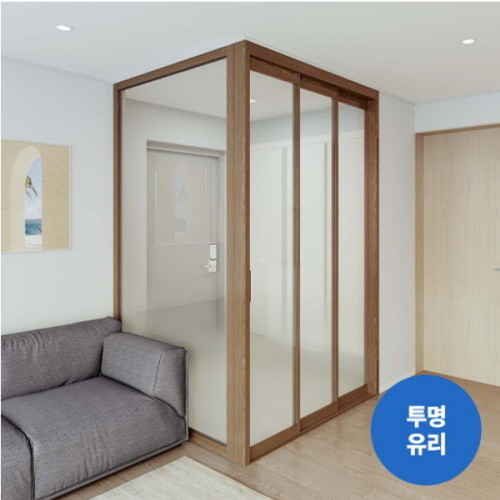 리바트  키친 우디 3연동 ㄱ자 투명유리 오픈형 중문