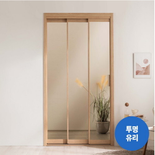 리바트  키친 우디 3연동 ㅡ자 투명유리 오픈형 중문