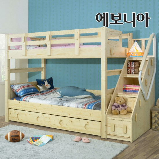 에보니아 하이디 원목 하부서랍 계단형 2층침대 SS
