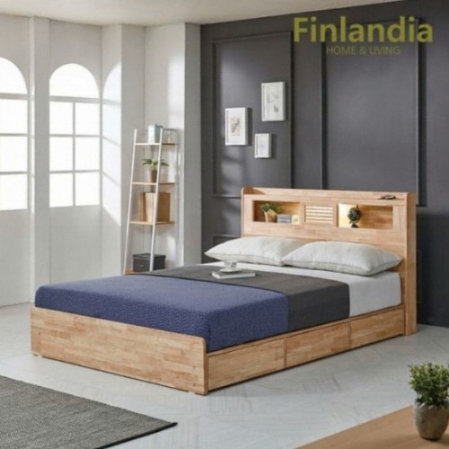 핀란디아 네이쳐 수납 원목 LED침대 Q