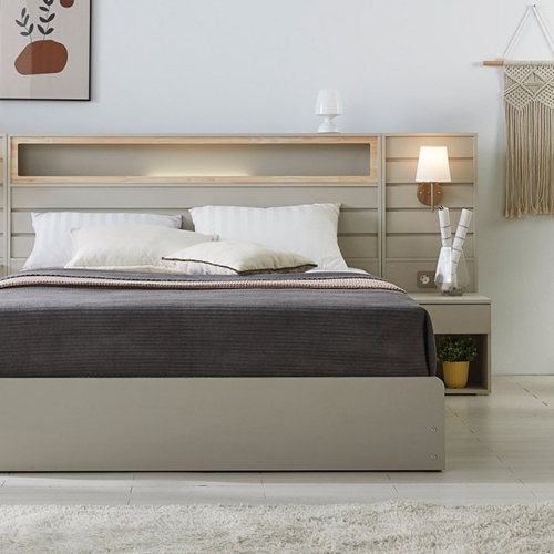 베디스 호텔식 피렌체 편백 평상형 LED침대 Q/K+협탁패널