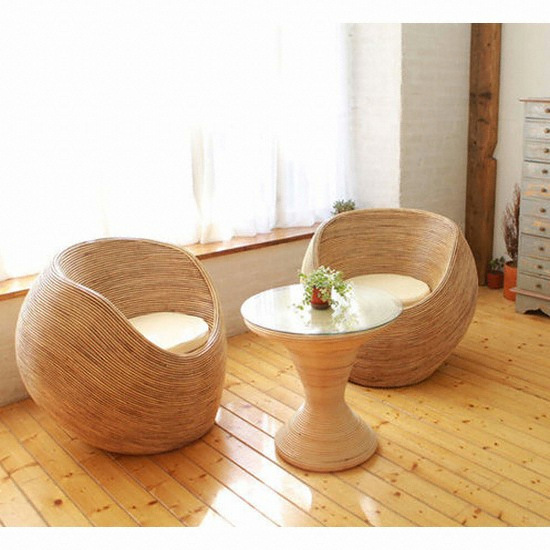 사라방드 몰디브 동글이 라탄 소파 1+1인용+테이블