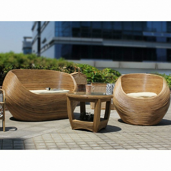 사라방드 몰디브 동글이 내추럴 A형 라탄 소파 2+1인용+테이블