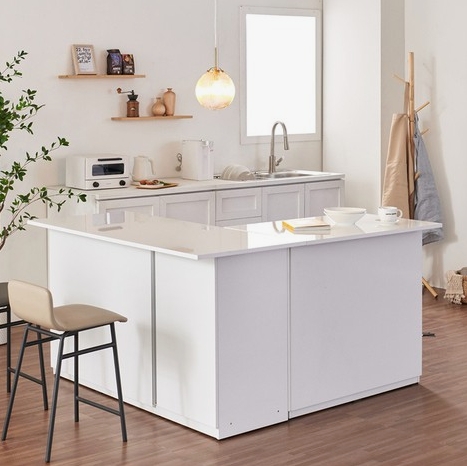 나무뜰 베이크 코너형 홈바 아일랜드 식탁 3000B