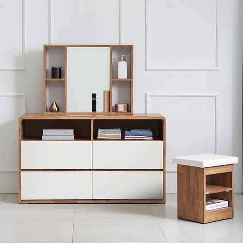 우아미가구  젠킨스 3단 의자 화장대 세트 1200