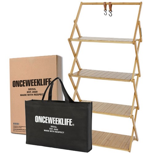 원스위크라이프  행어 접이식 우드 선반 4단 가방세트 내추럴
